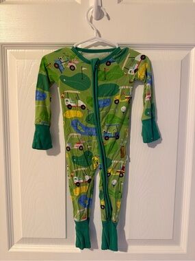 Little Sleepies Green Golf Cart Print Kids One-Piece Pajamas